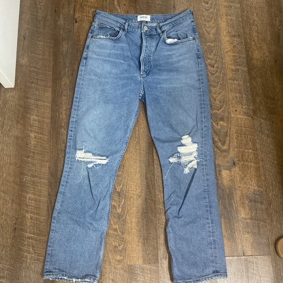 AGOLDE HIGH WAISTED STRAIGHT LEG BUTTON FLY JEANS STRETCH DENIM SZ 28 - Picture 3 of 13